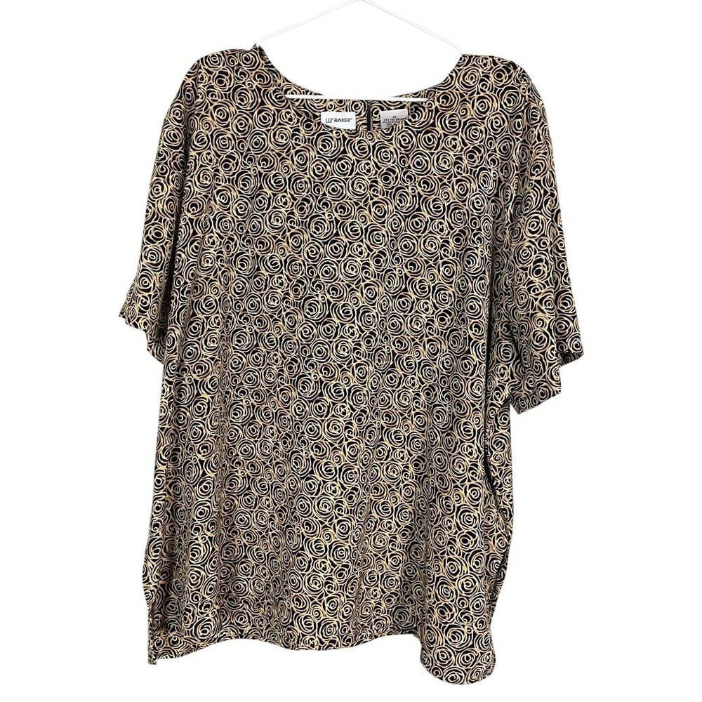 Liz‎ Baker Metallic Floral 3X Black Retro Classic Chic Glam Preppy Geometric 80s